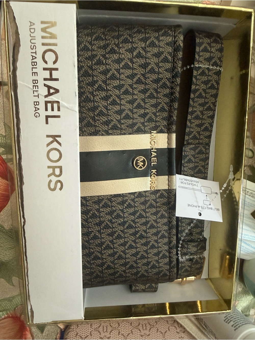 Michael Kors Brown/Beige Signature MK Stripe Adjustable Belt Bag